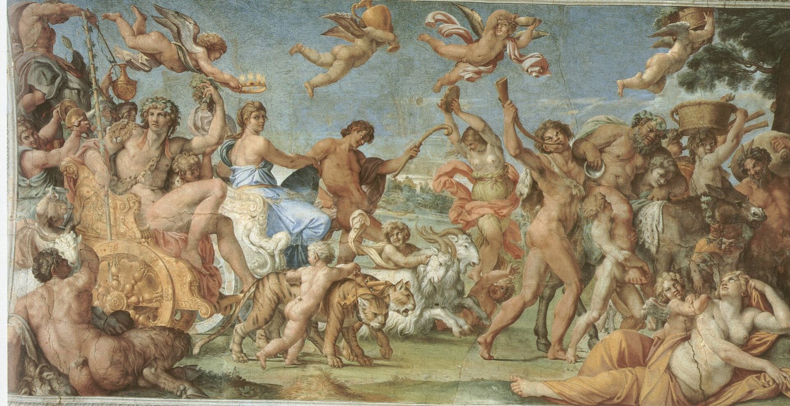 The Triumph of Bacchus and Ariadne by Annibale Carracci: the god and his bride in chariots among dancing satyrs.