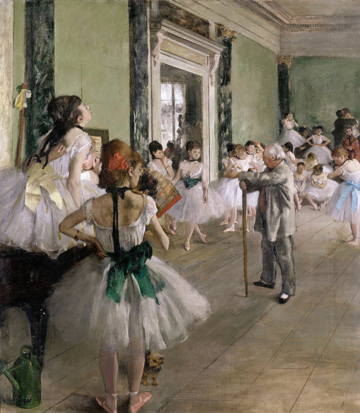 The Ballet Class, by Degas: dancers in white around an old ballet master leaning on a stick.