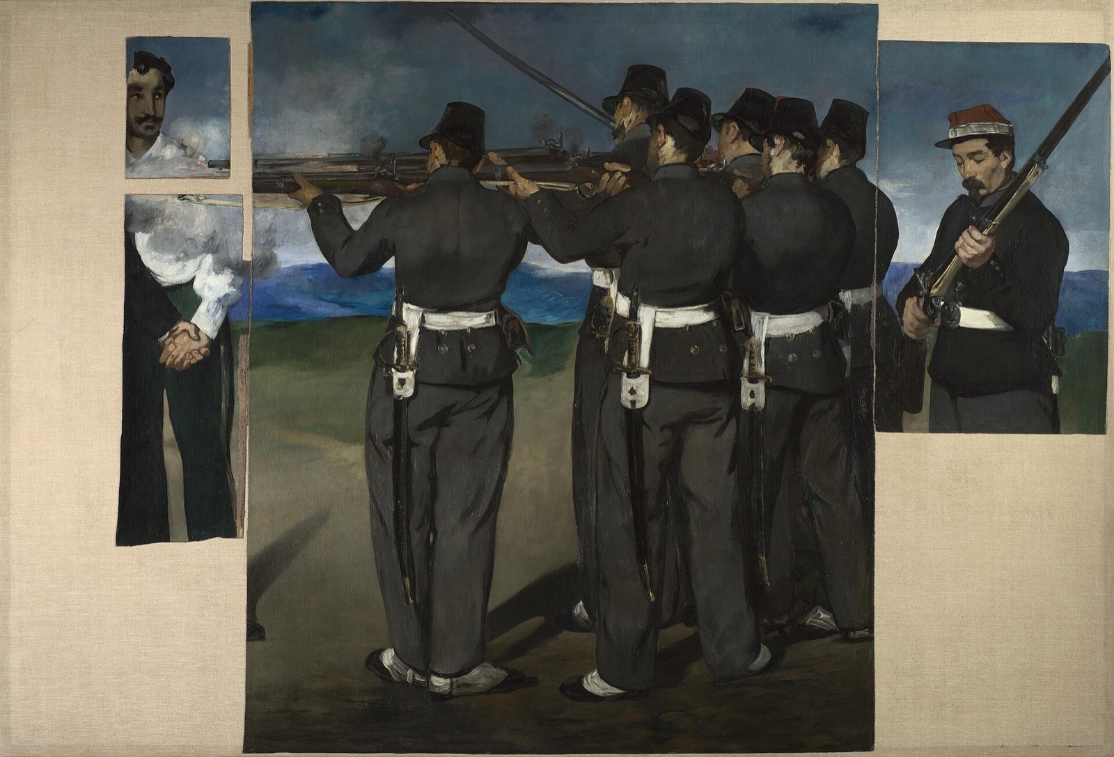 The Execution of Maximilian, by Manet, in the National Gallery: fragments of a firing squad mounted on one canvas.