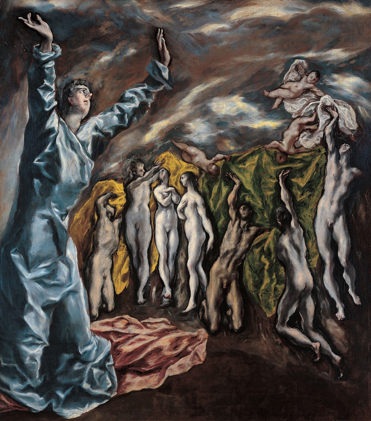 The Vision of Saint John, by El Greco: the saint throws up his arms before a group of naked figures reaching for robes.