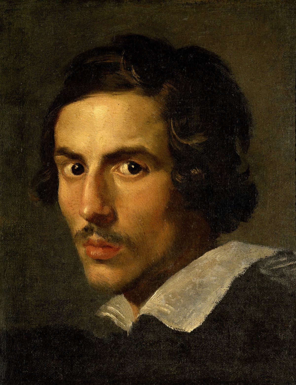 A self-portrait of the young Bernini, dark-haired, looking over his shoulder.