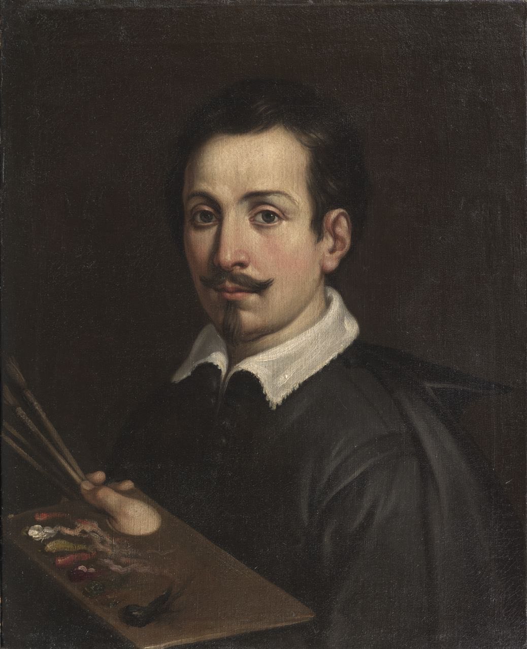 A self-portrait of Guido Reni, in a dark hat with a white collar.