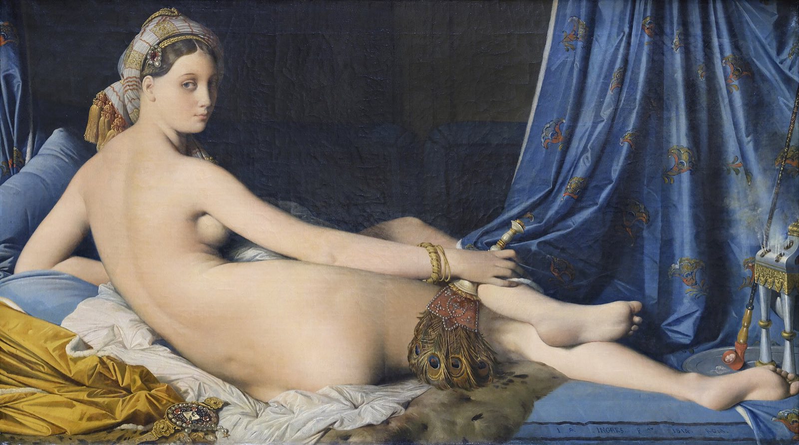 La Grande Odalisque, by Ingres: a reclining nude seen from behind, looking over her shoulder.