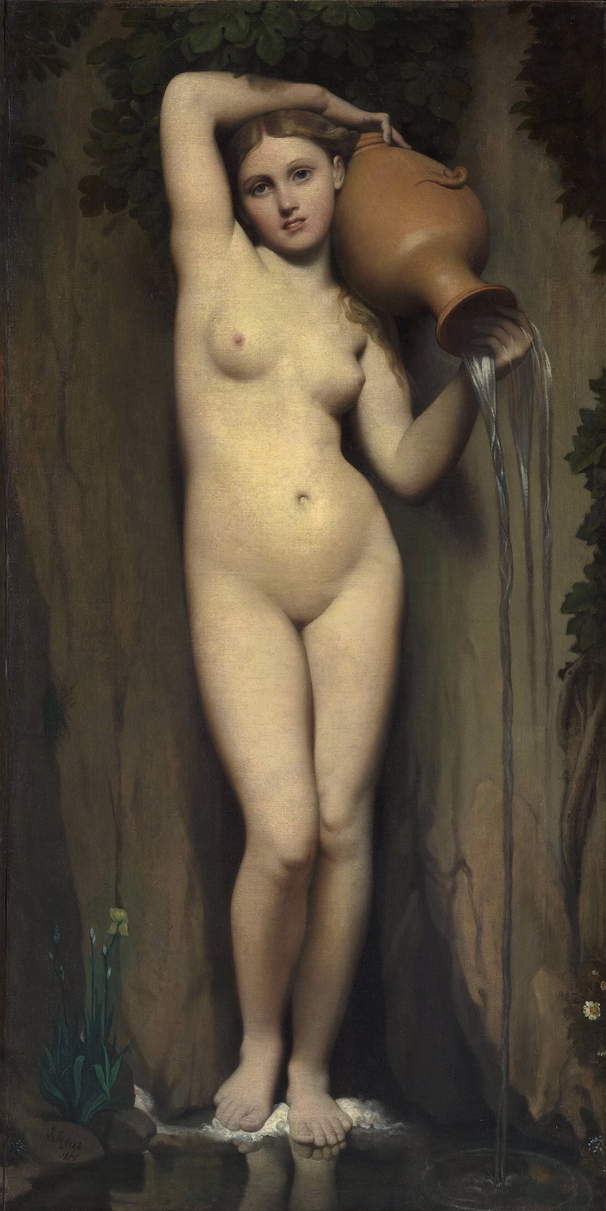 The Source, by Ingres: a standing nude pouring water from a jar on her shoulder.