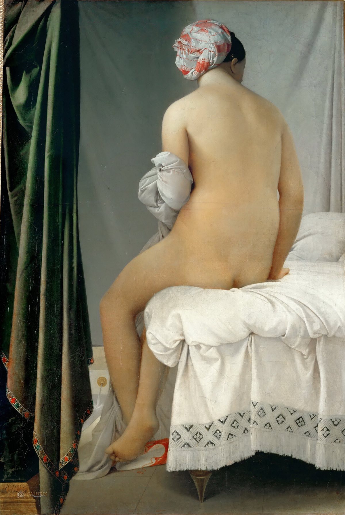 The Valpinçon Bather, by Ingres: a seated nude seen from behind, a white turban on her head.