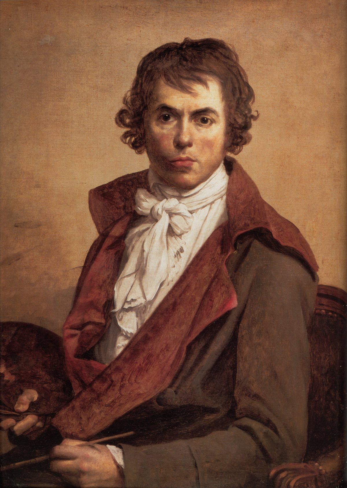 A self-portrait of Jacques-Louis David, holding a palette and brush.
