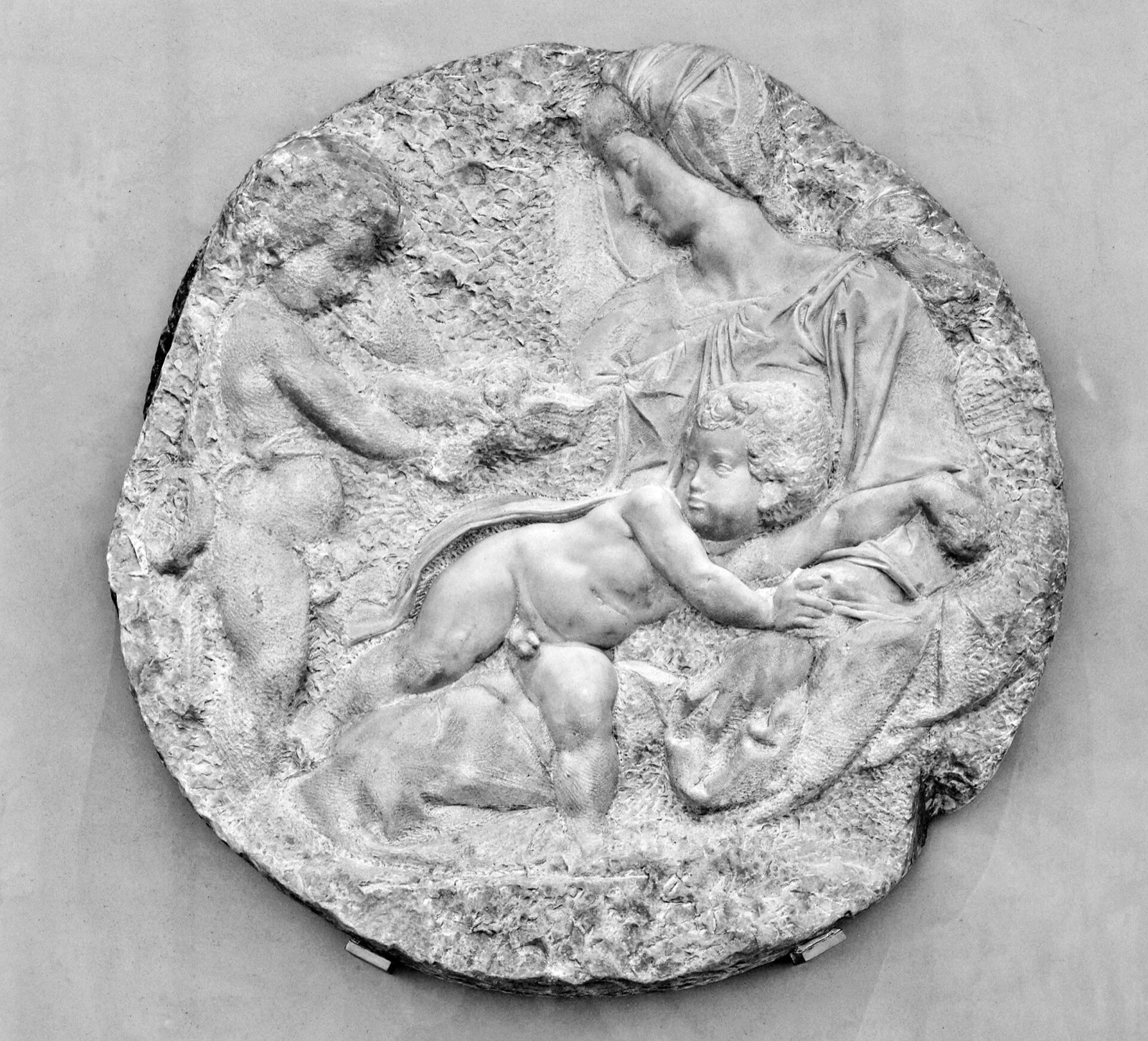 The Taddei Tondo, by Michelangelo: a round marble relief of the Virgin and Child with the young Saint John.