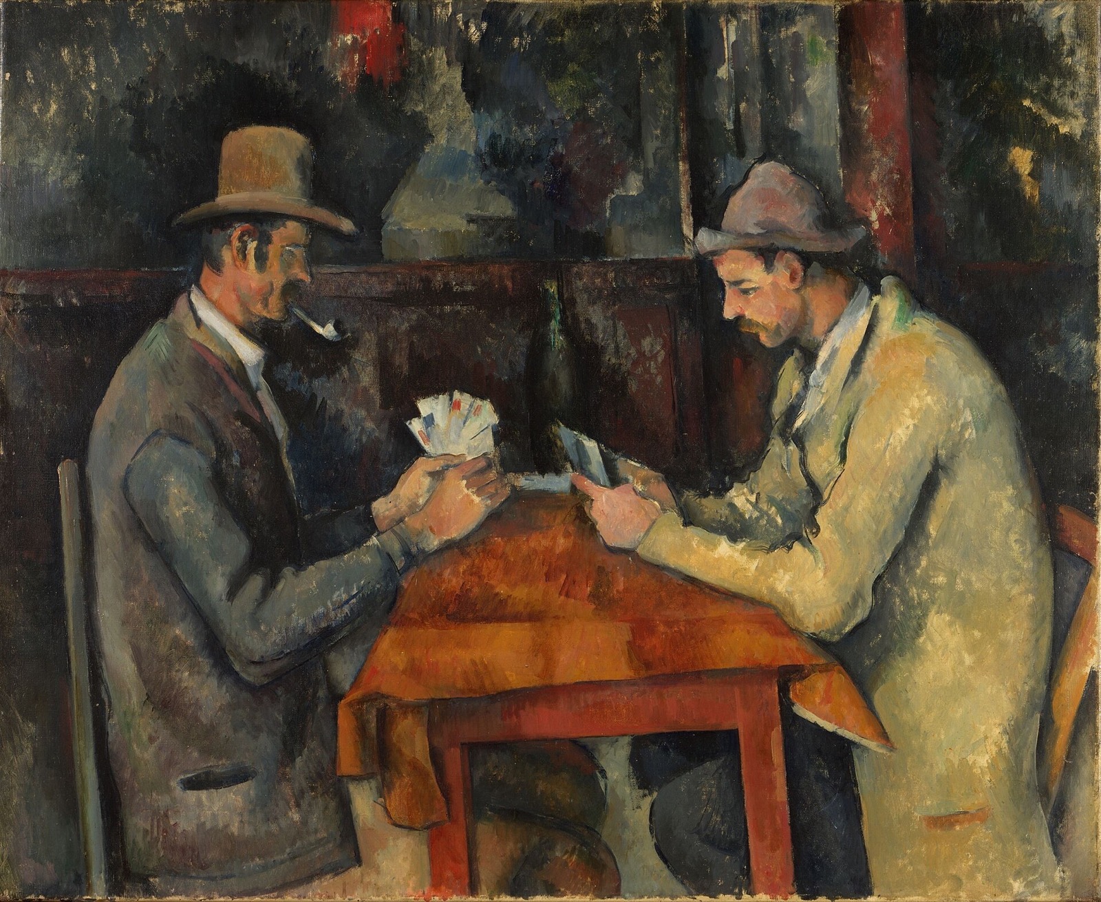 The Card Players, by Cézanne, the Courtauld Gallery version: two men face each other across a small table.