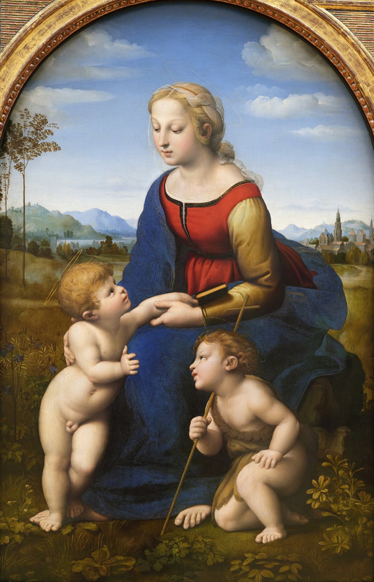 La Belle Jardinière, by Raphael: the Virgin seated in a meadow with the infant Christ and Saint John.