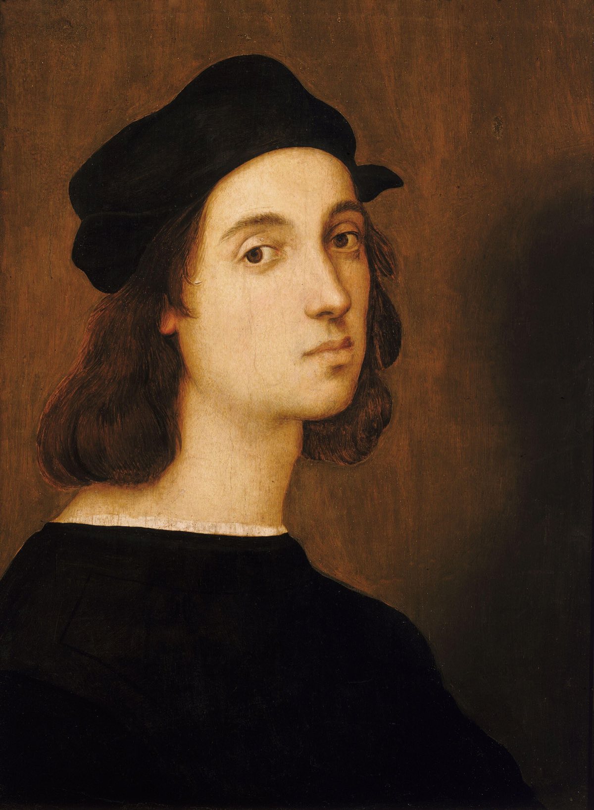 A self-portrait of Raphael as a young man, in a black cap.