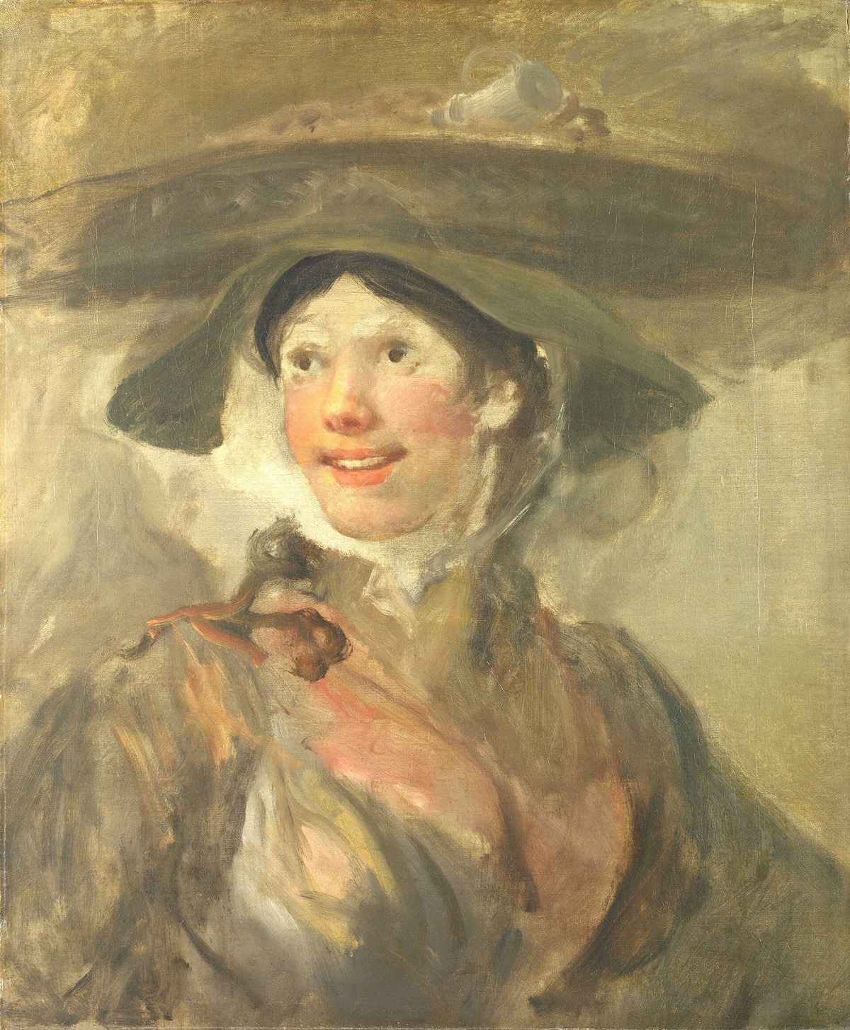 The Shrimp Girl, by Hogarth: a laughing street seller with a basket of shellfish on her head.