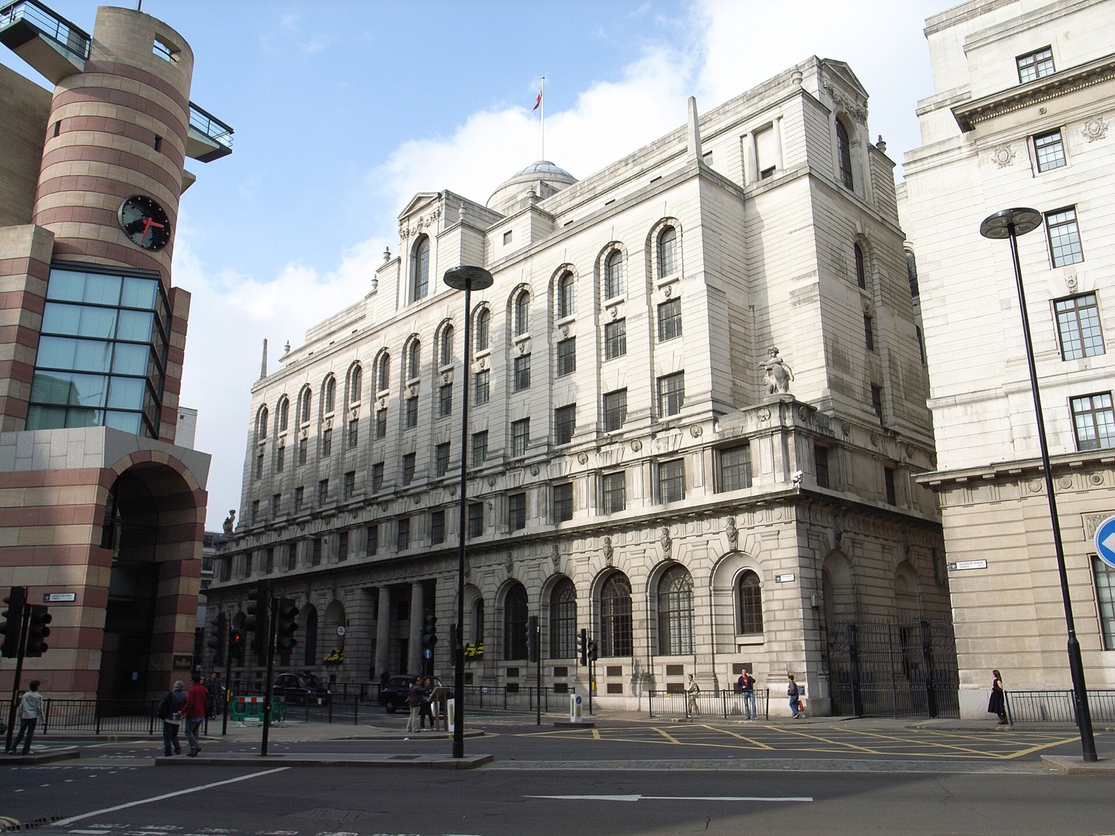 The former Midland Bank on Poultry, now The Ned, a tall block of Portland stone by Edwin Lutyens.