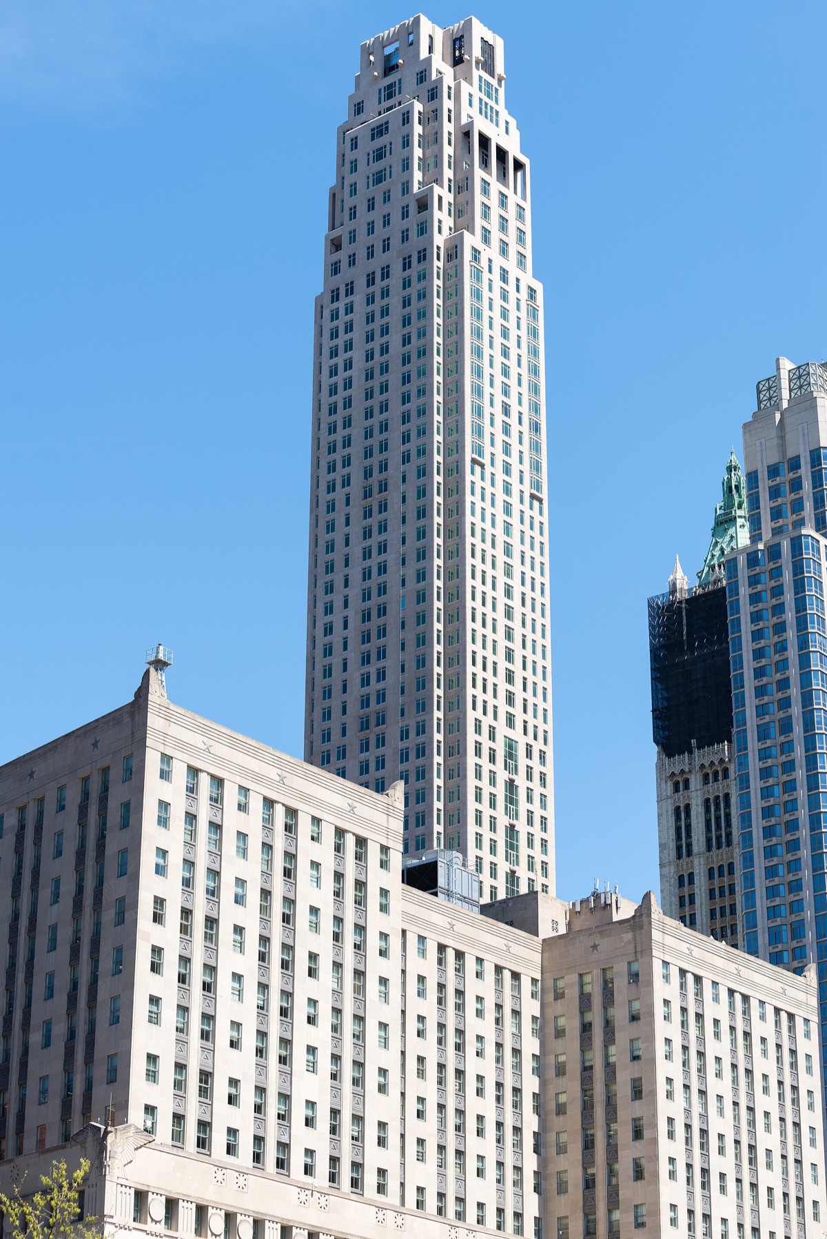 The tower at 30 Park Place, with setbacks like a skyscraper of the 1920s.