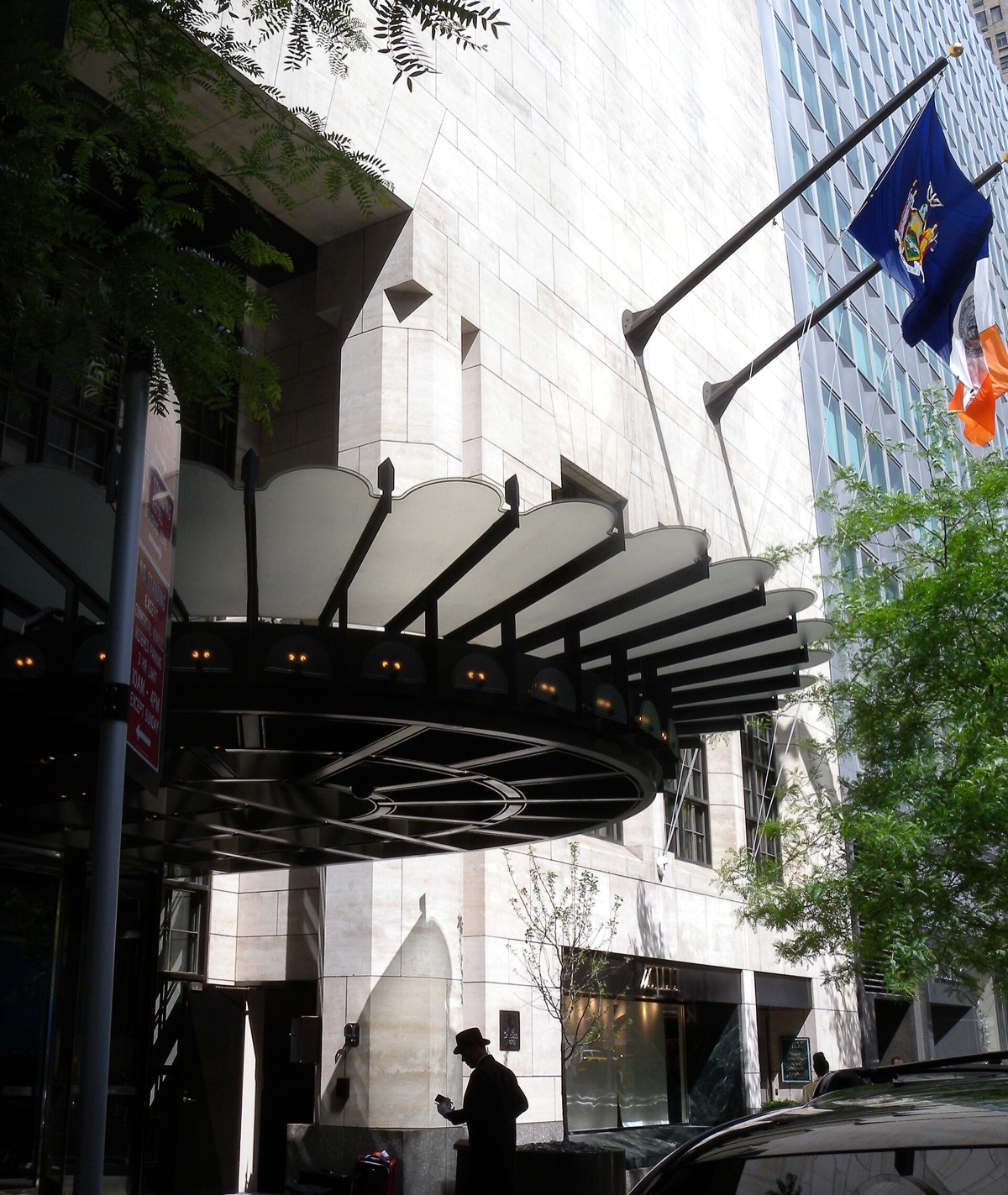 The fan-shaped canopy over the entrance of the Four Seasons Hotel New York.