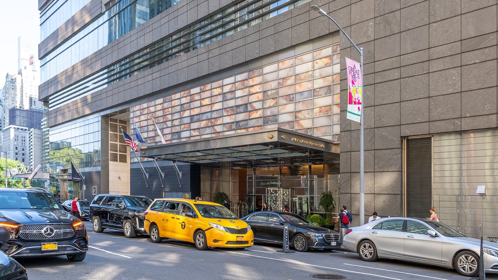 The street entrance of the Mandarin Oriental, New York, on West 60th Street.