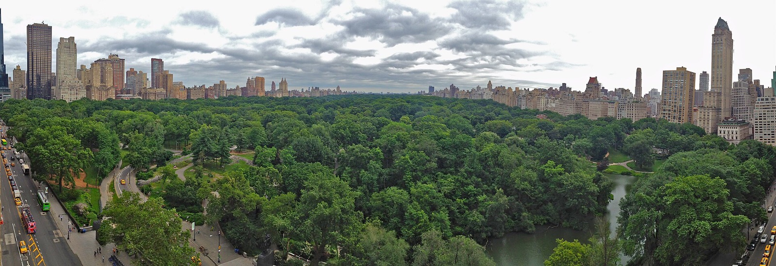 Central Park from one of the hotel's windows, a wide view over the trees to the towers on either side.