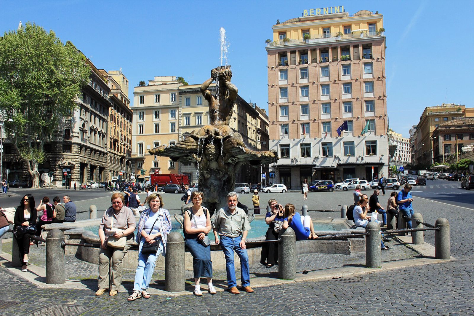Bernini's Triton Fountain on Piazza Barberini, with the hotel behind it.