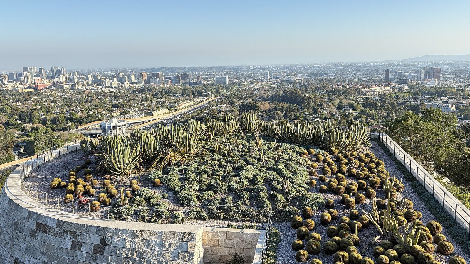 The cactus garden of the Getty Center, with Los Angeles spread out below.