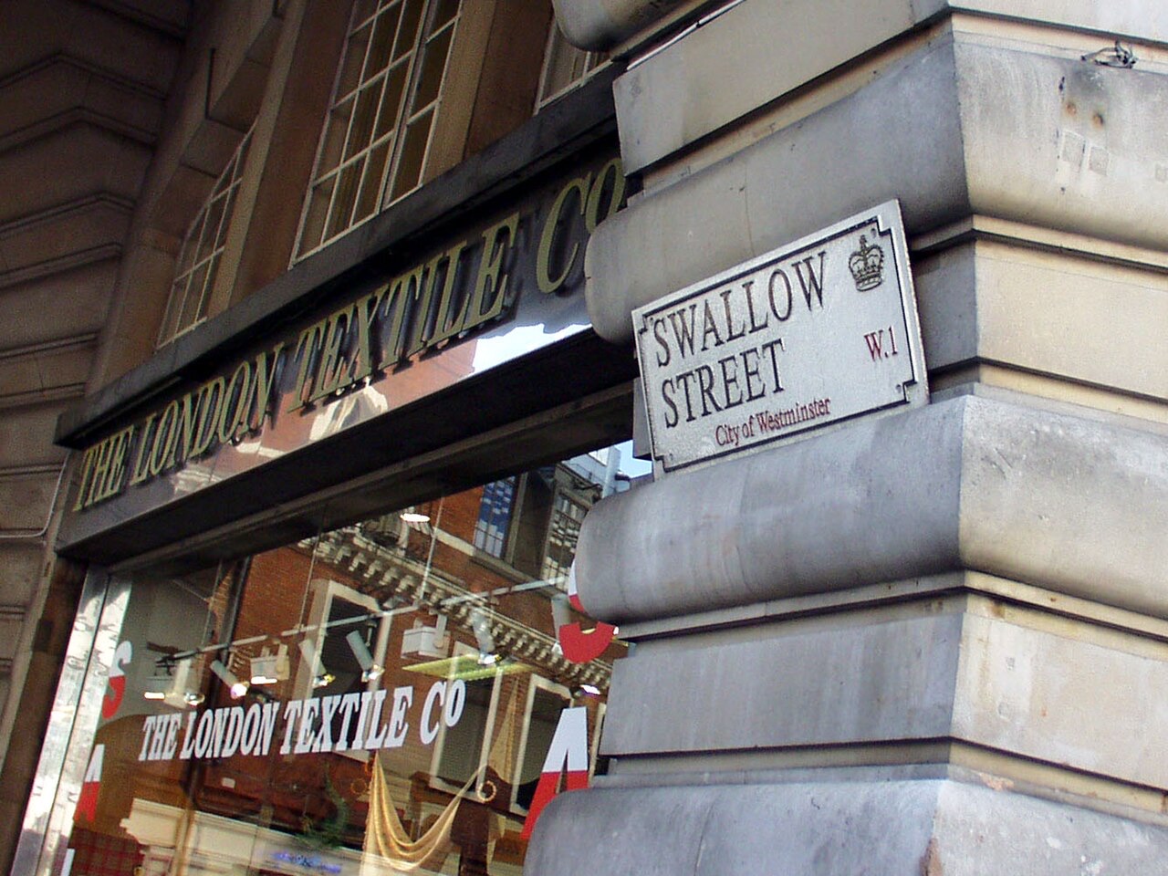 Swallow Street, the lane off Piccadilly where Bentley's stands, with its street sign.