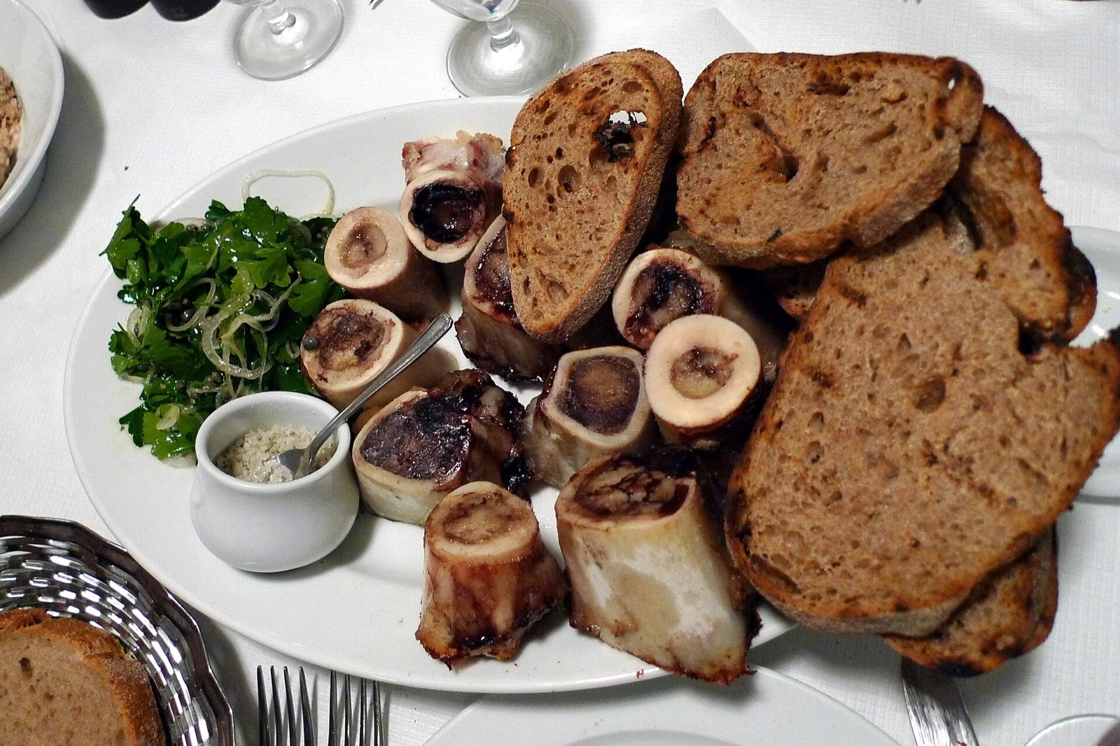 Roast bone marrow with toast and parsley salad at St. JOHN.