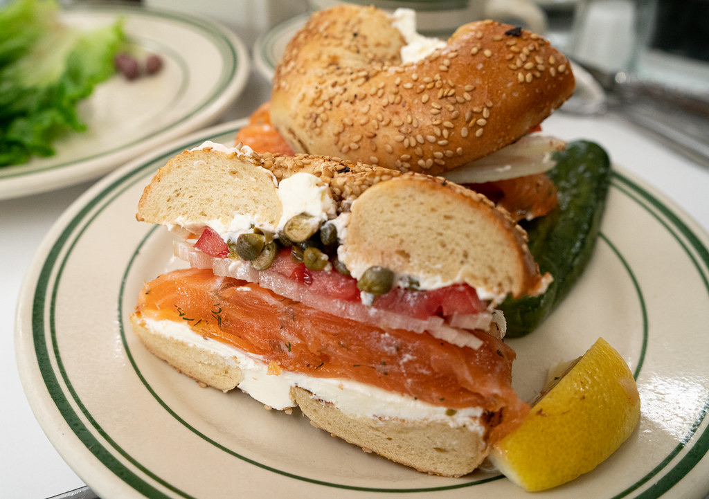 A bagel with smoked salmon and cream cheese at Barney Greengrass.