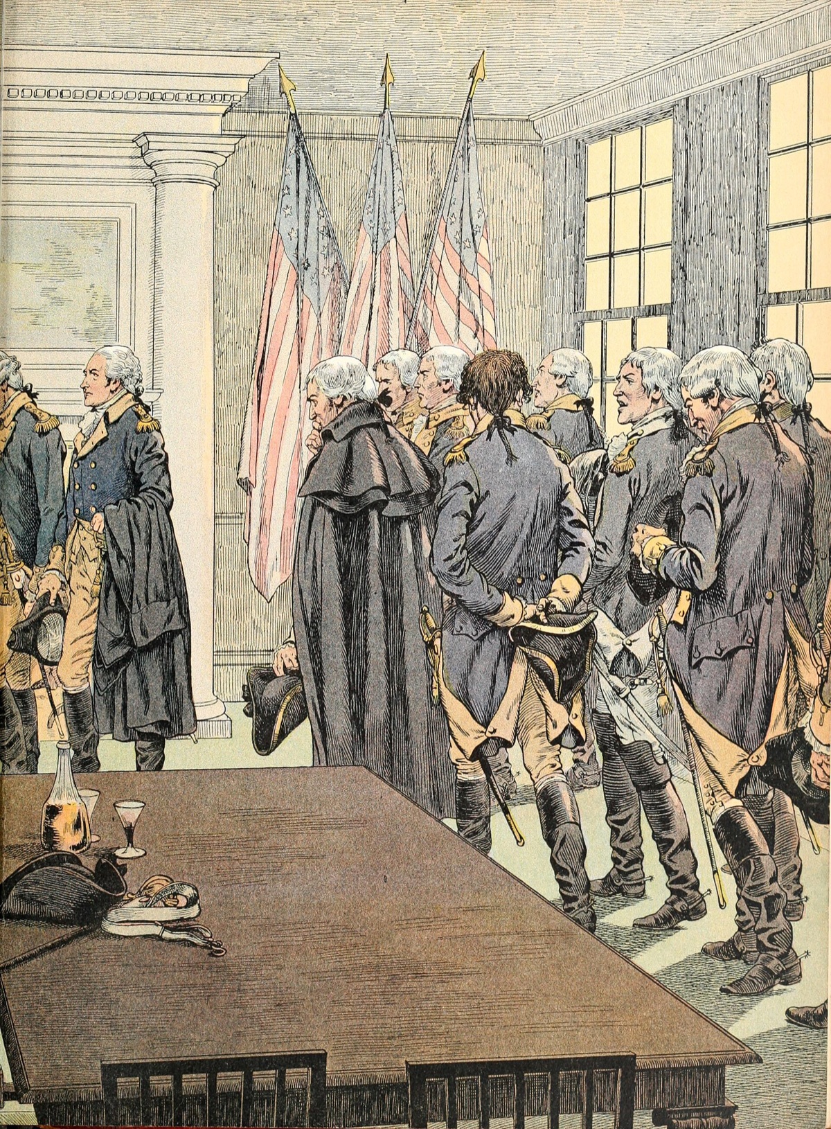 Washington taking leave of his officers at Fraunces Tavern in 1783, in an illustration of 1914.