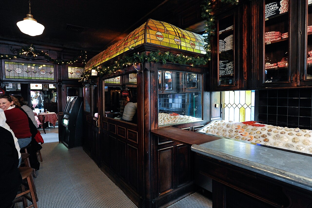 The long wooden bar at P.J. Clarke's.
