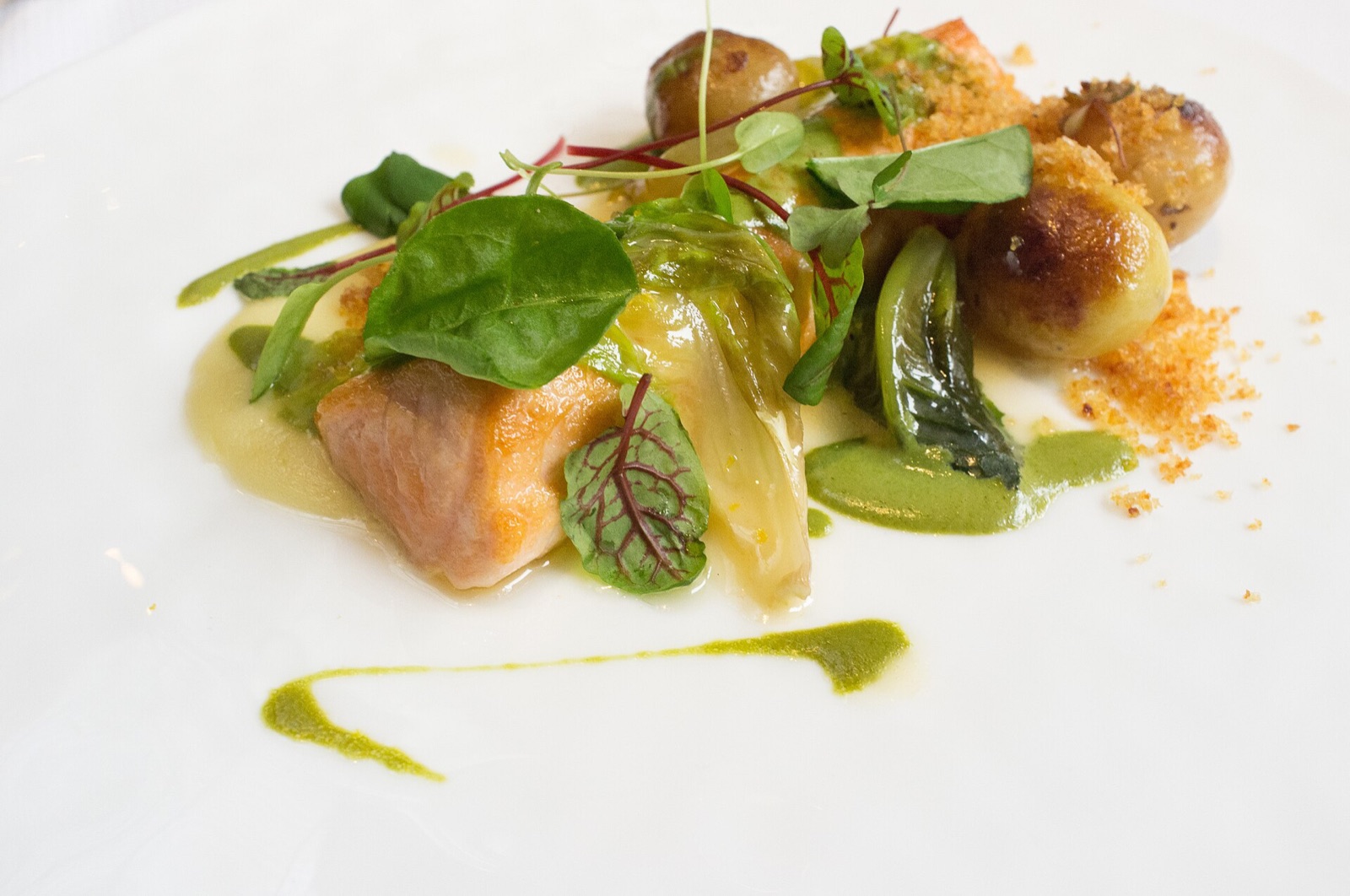 Salmon with spring vegetables at The Modern.