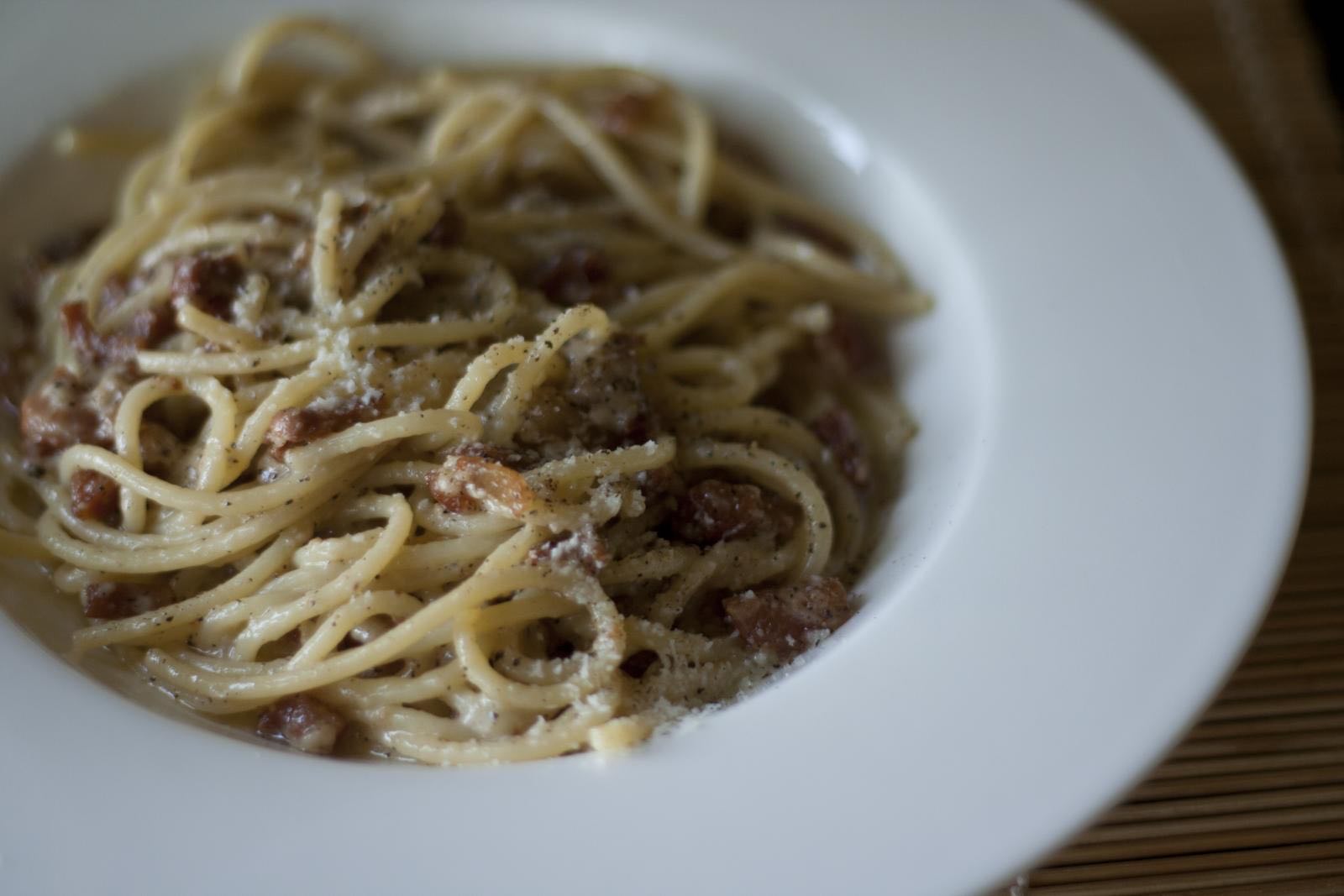 A plate of pasta alla gricia, one of the Roman dishes on Armando's menu. Not photographed at the restaurant.