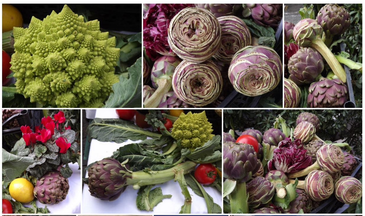 Roman artichokes and other vegetables on display at Giggetto in the Ghetto.