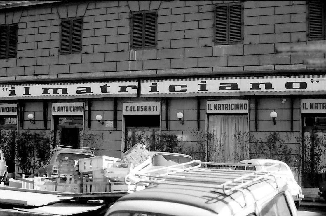 The front of the restaurant Il Matriciano in Rome, photographed in 1977.
