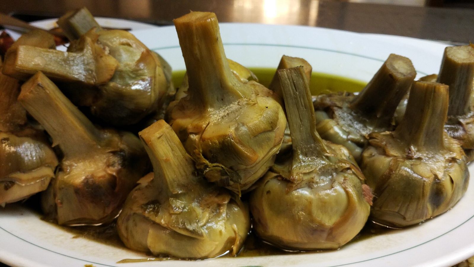 Carciofi alla romana, artichokes braised with herbs, a dish of La Campana's kind of kitchen. Not photographed at the restaurant.