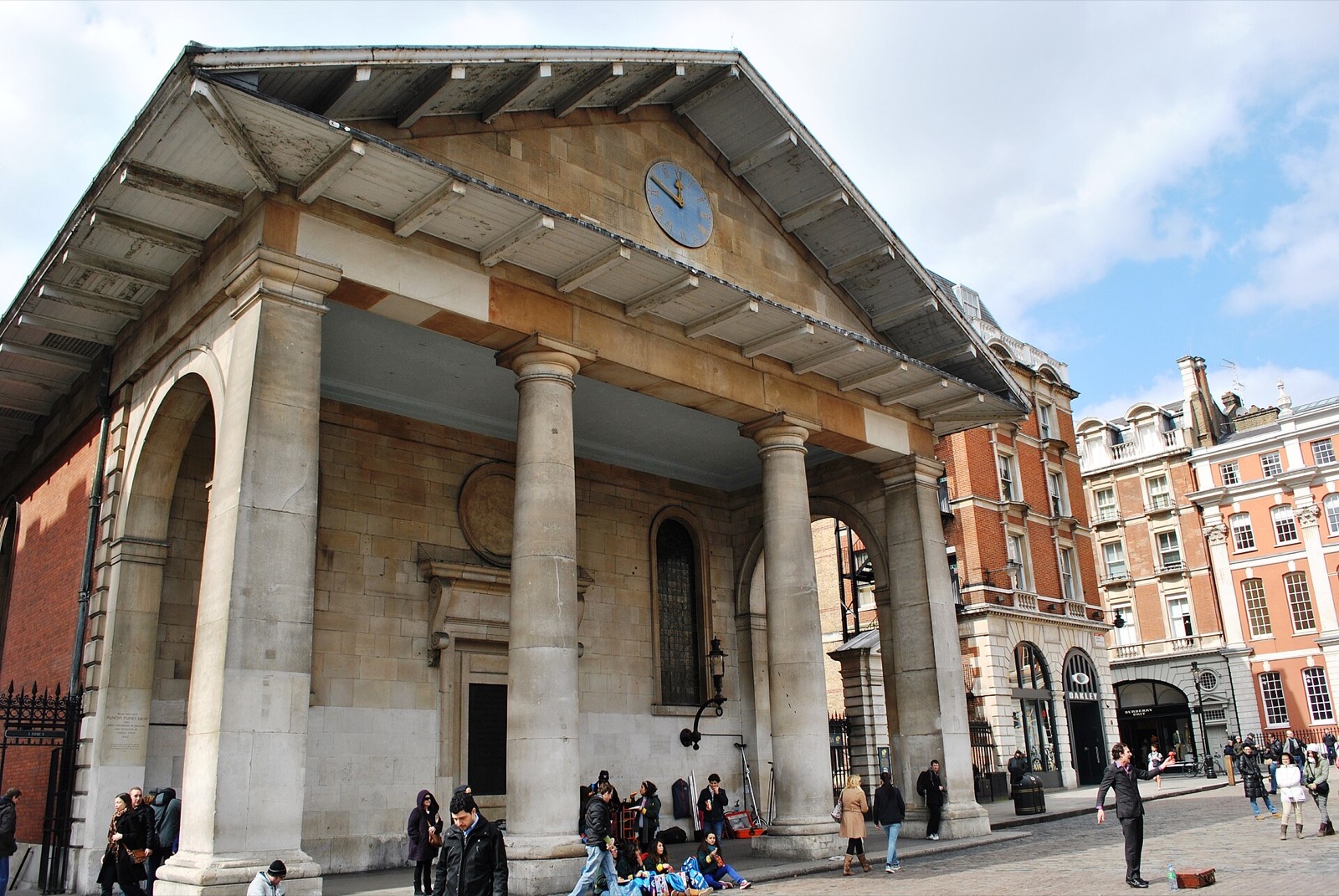 The portico of St Paul's, the actors' church, facing the Covent Garden piazza.