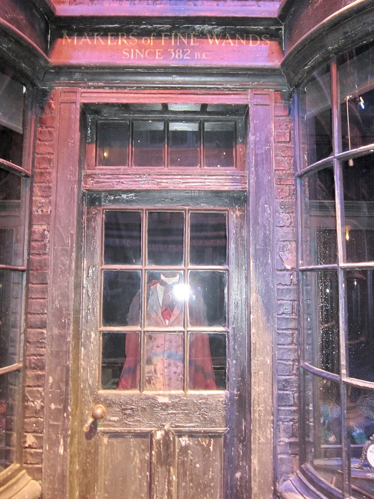 A crooked shop front on the Diagon Alley set at the Warner Bros. Studio Tour London.