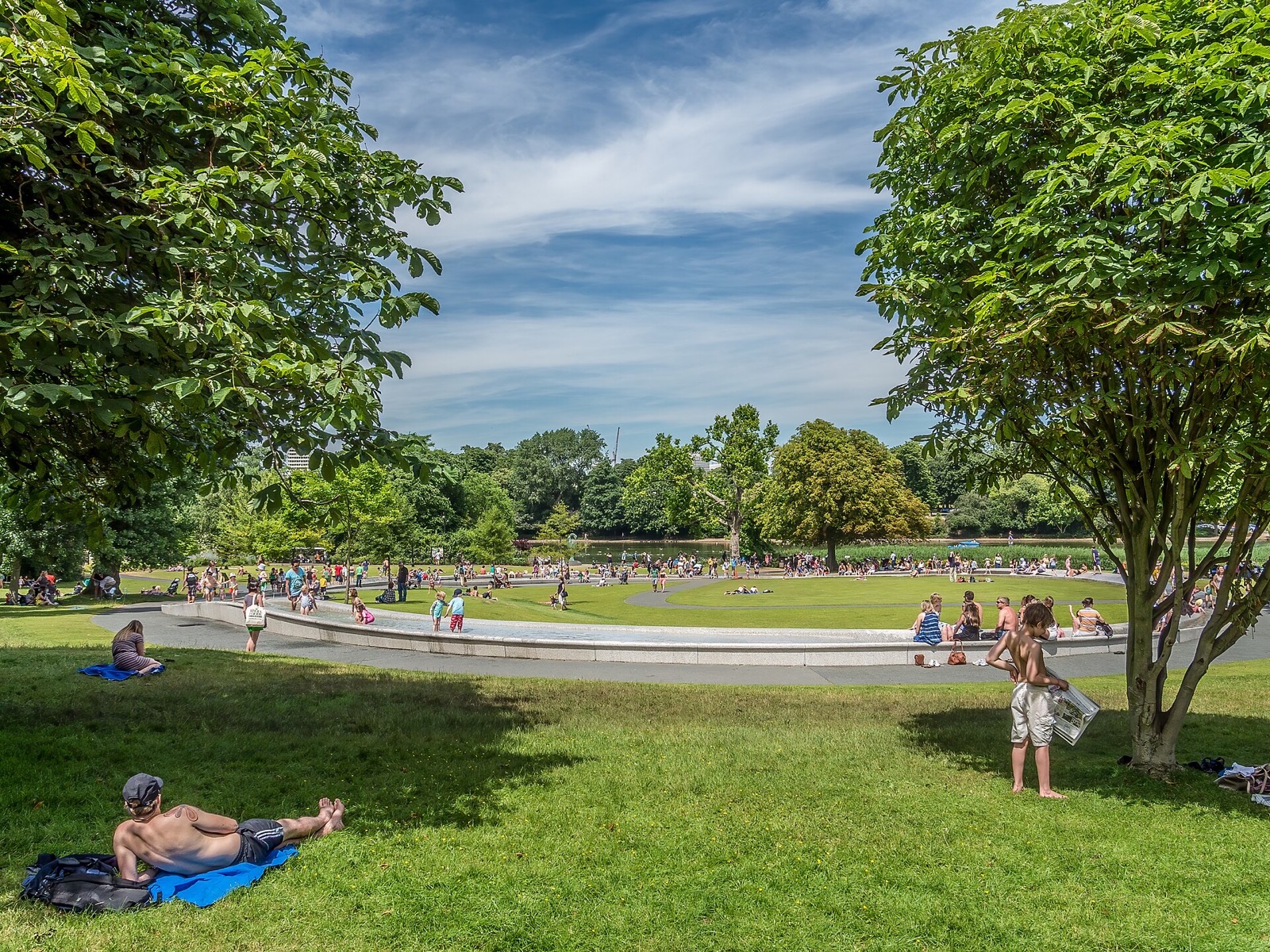 The Diana, Princess of Wales Memorial Fountain in Hyde Park, a ring of granite with water running round it.