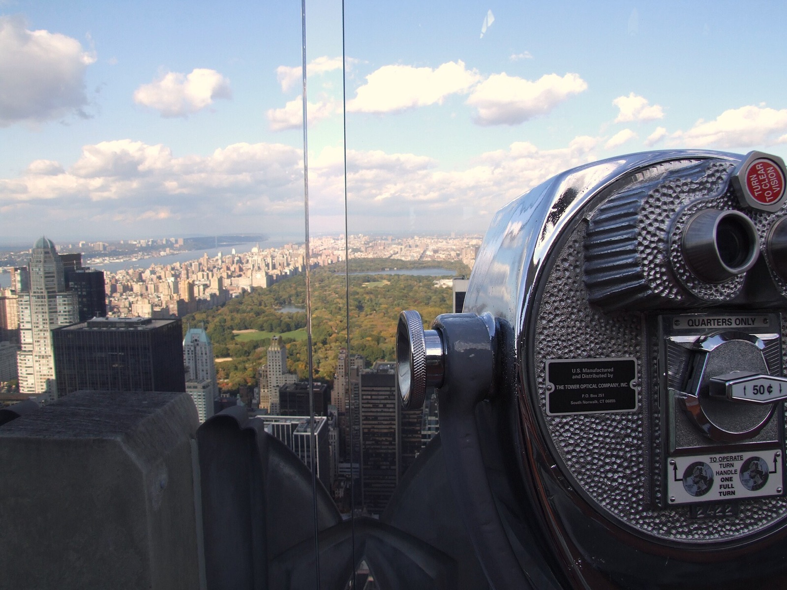 A coin-operated viewer on the deck of Top of the Rock, pointed at Central Park.