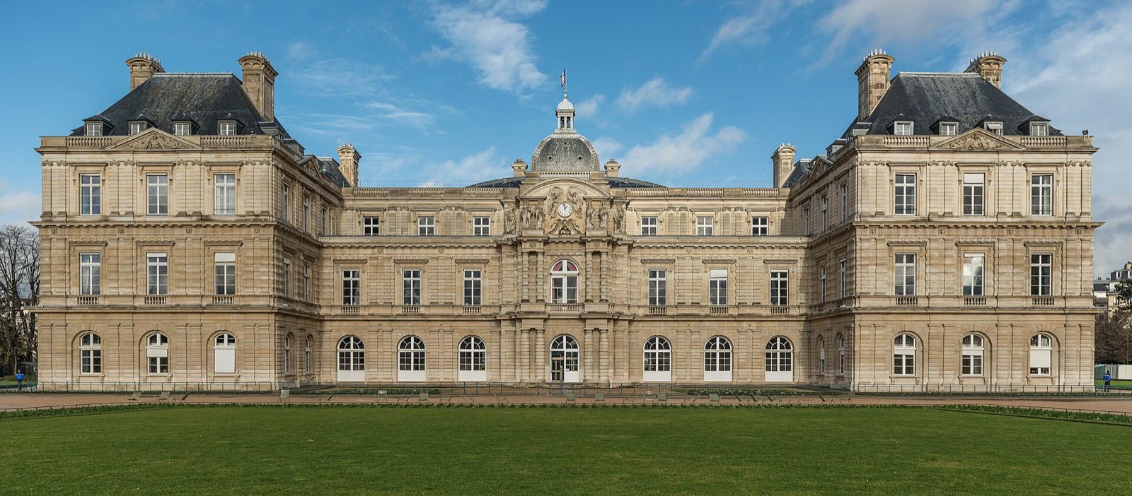 The Luxembourg Palace seen across the lawns of the Luxembourg Gardens.