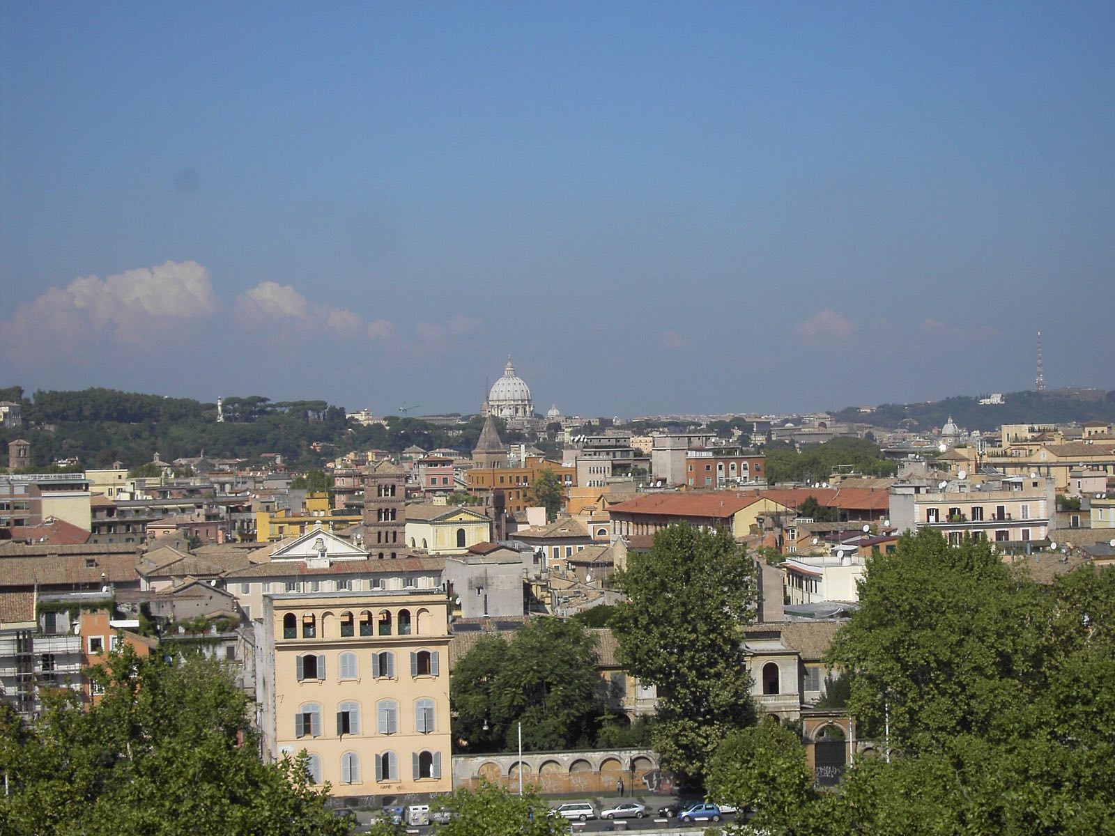 The roofs and domes of Rome seen from the terrace of the Orange Garden.