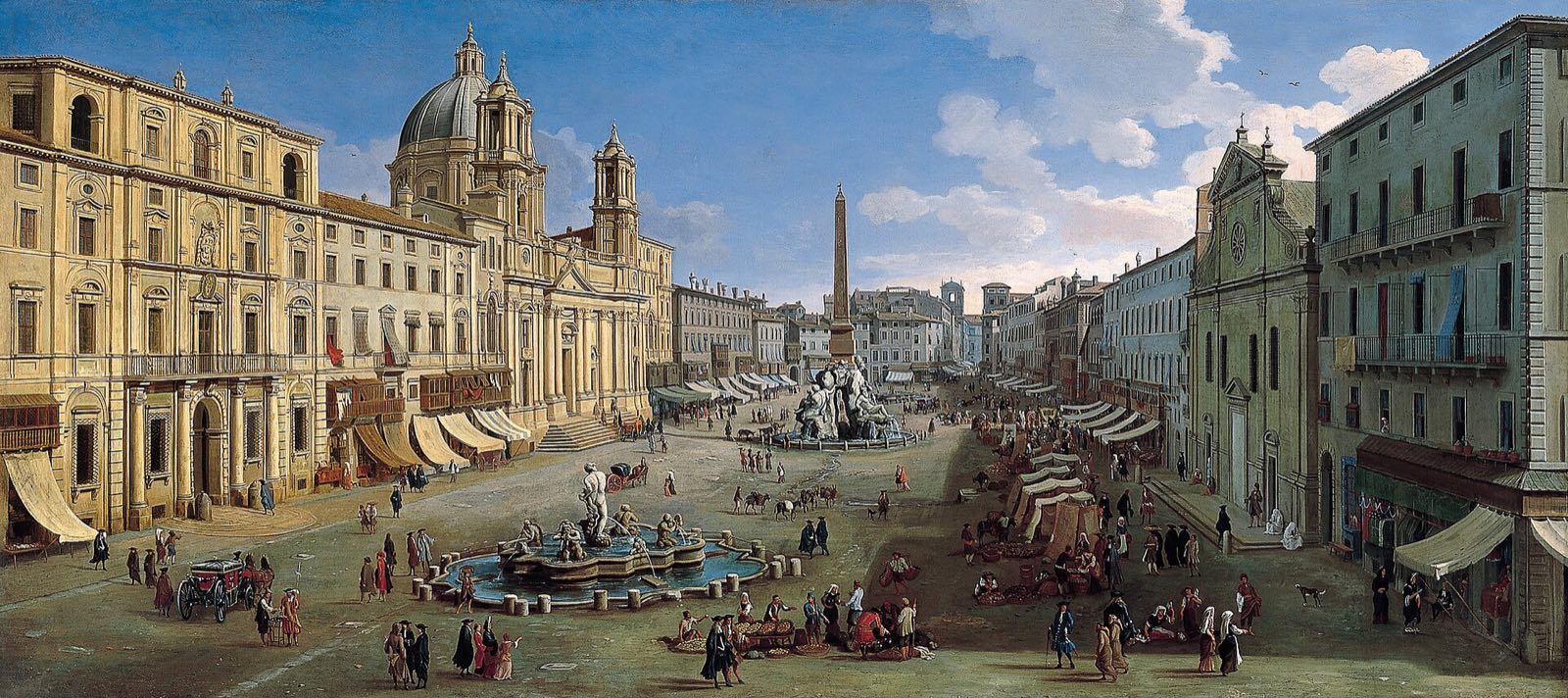 Piazza Navona as Gaspar van Wittel painted it in the early eighteenth century, with carriages and market stalls.