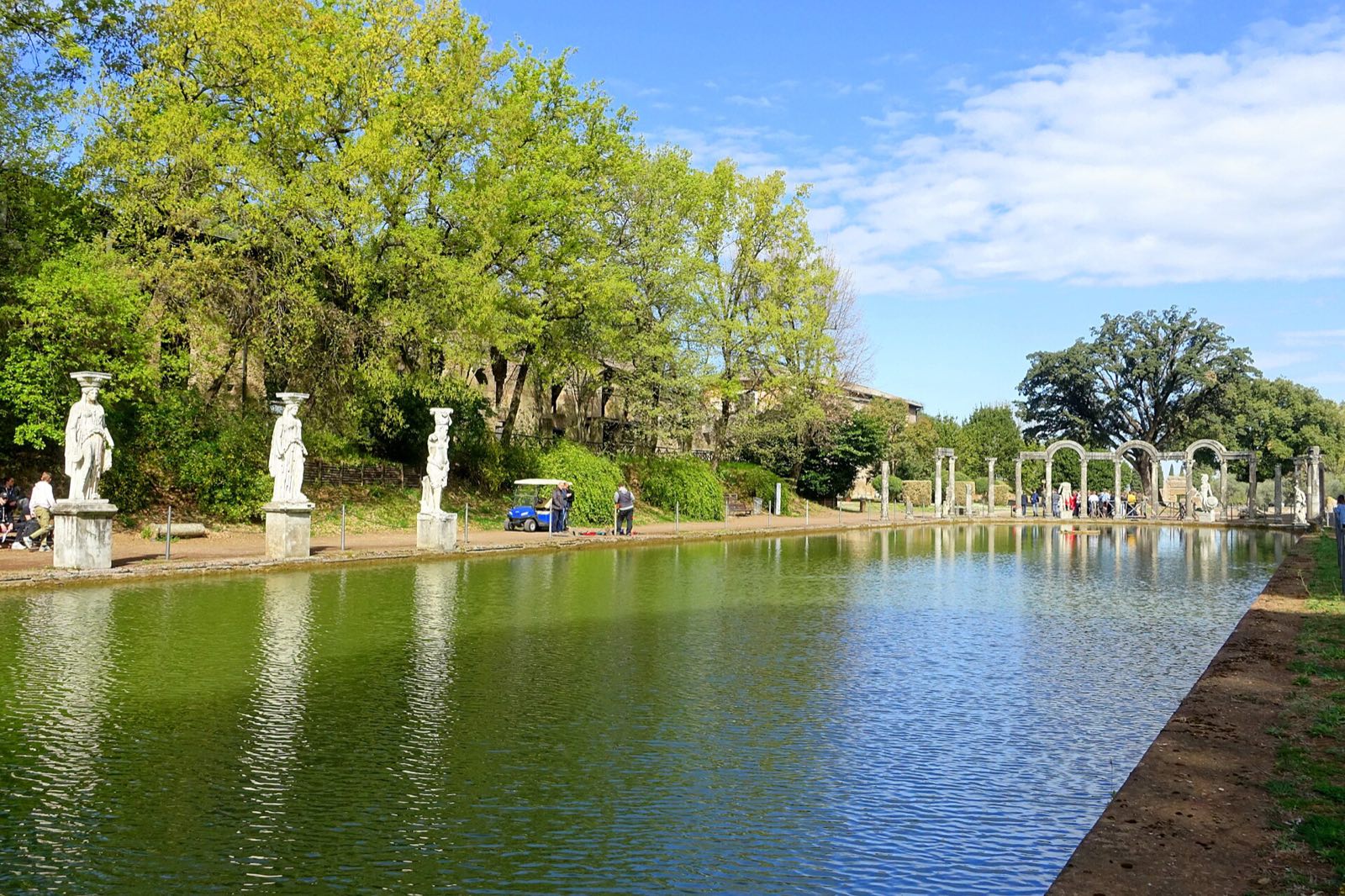The Canopus at Hadrian's Villa: a long pool lined with columns and statues.