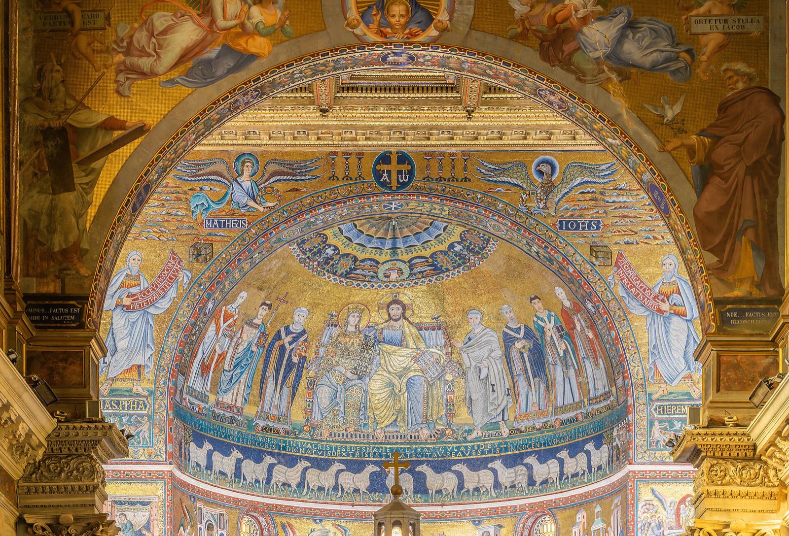 The gold mosaic of the apse of Santa Maria in Trastevere, with Christ and the Virgin enthroned.