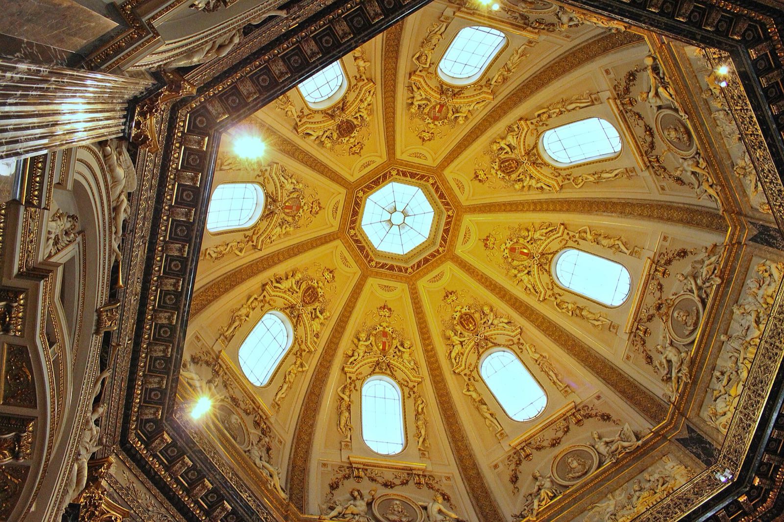 Looking up into the painted dome of the Kunsthistorisches Museum.